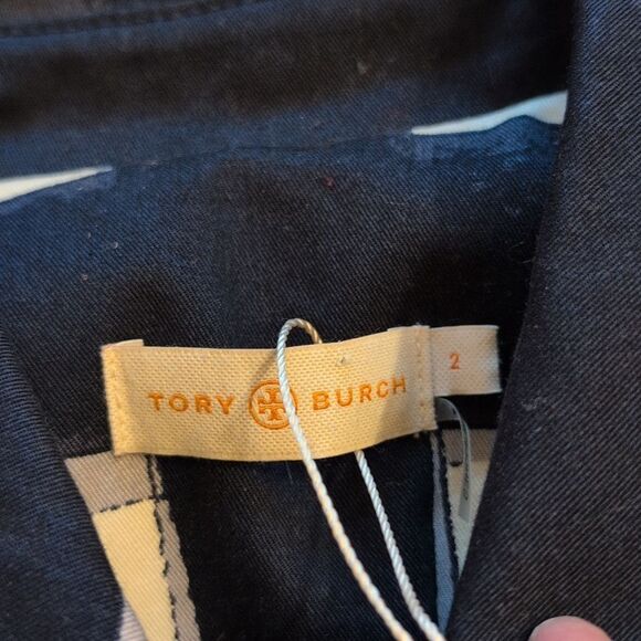 NWT Tory Burch Jacket Navy Blue And White Size 2 - Picture 5 of 13